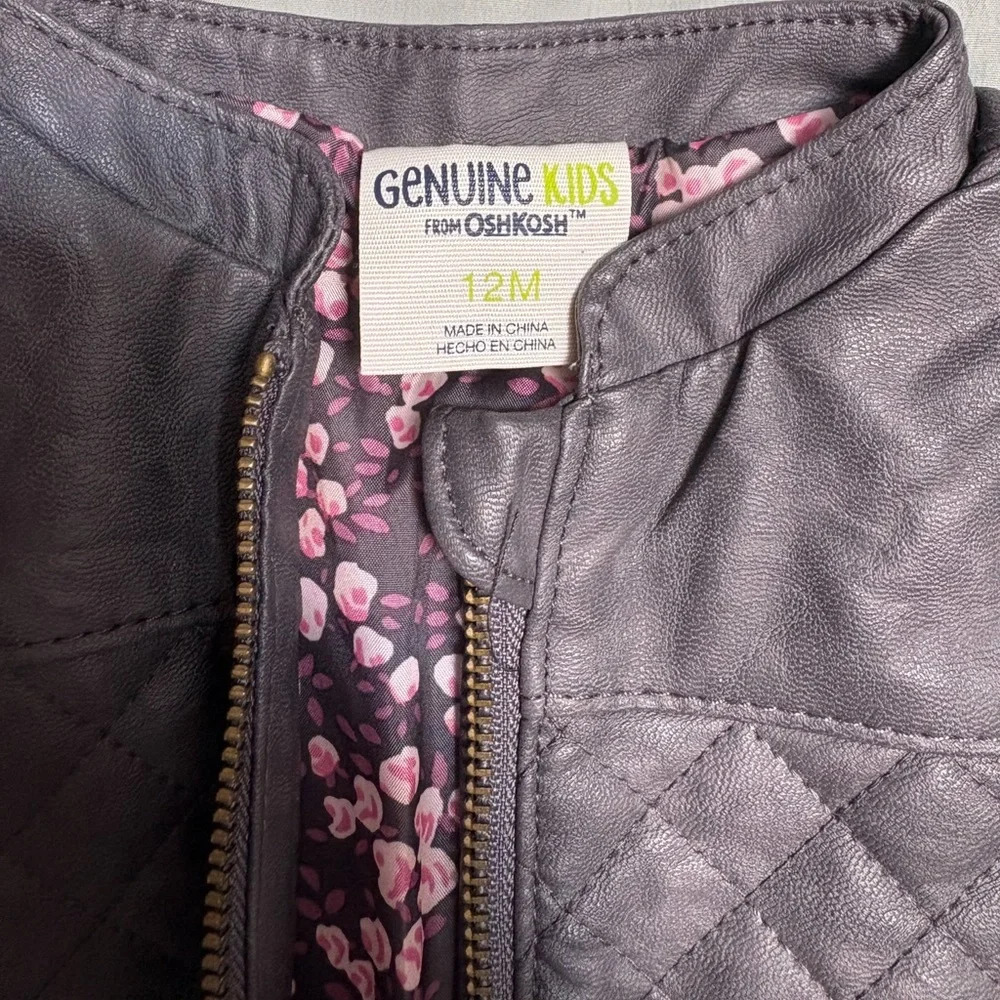 OshKosh B'gosh Quilted Gray Jacket Pink Floral Lining Size 12‎ Months EUC Unused